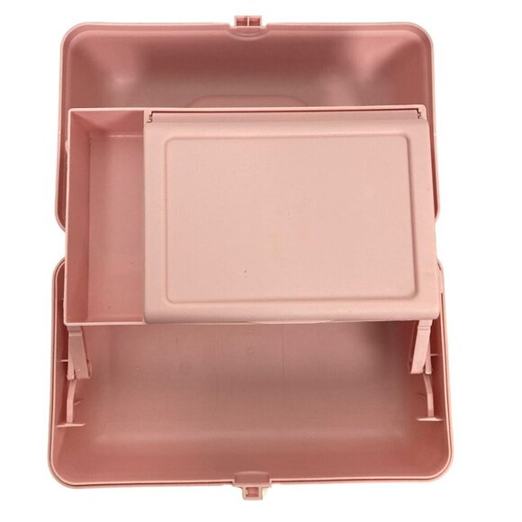 Vintage Caboodles 2 Tier Pink Jewelry Makeup Case Mirror Handle 5626 Made in USA - Picture 7 of 14